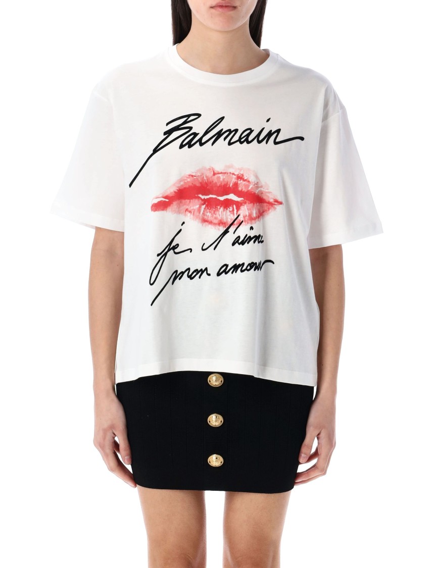 Balmain Graphic Kiss Print T-shirt With Relaxed Fit In White