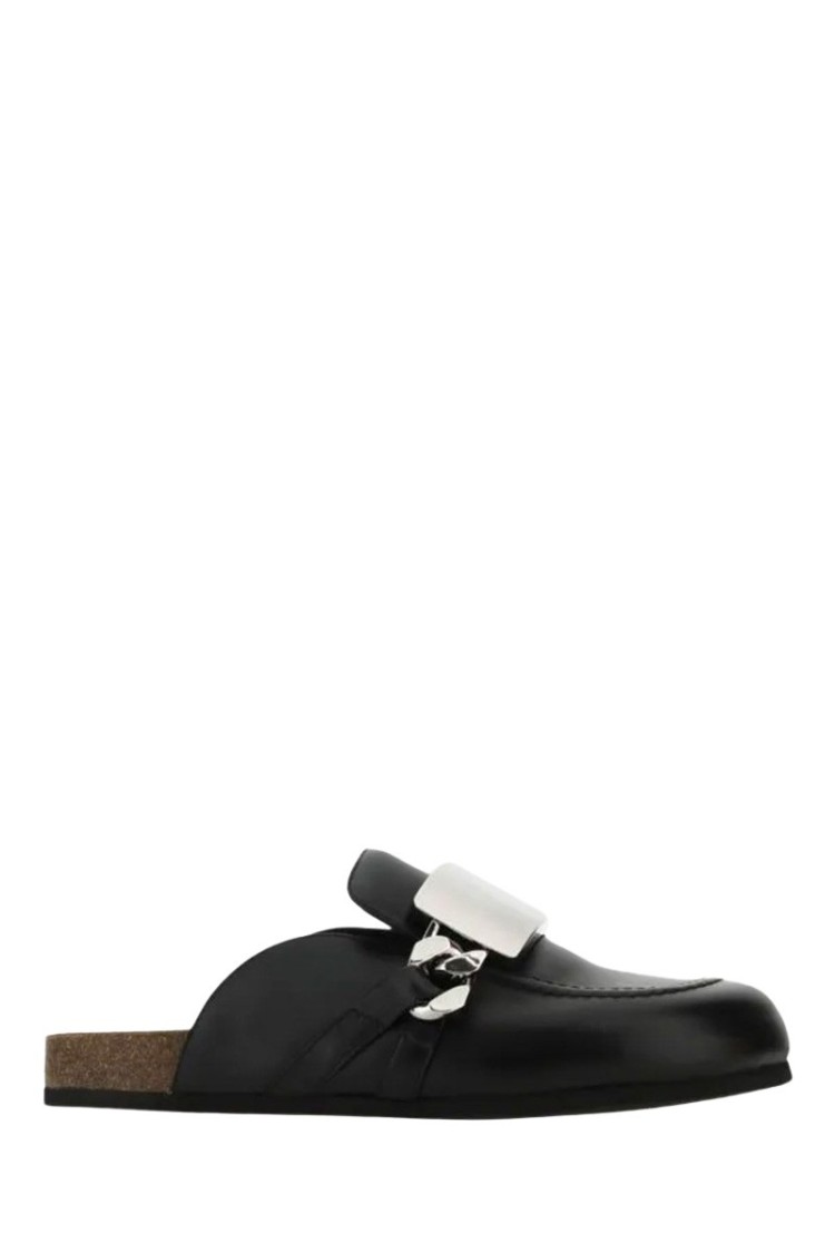Him Co Black Leather Slippers In Black