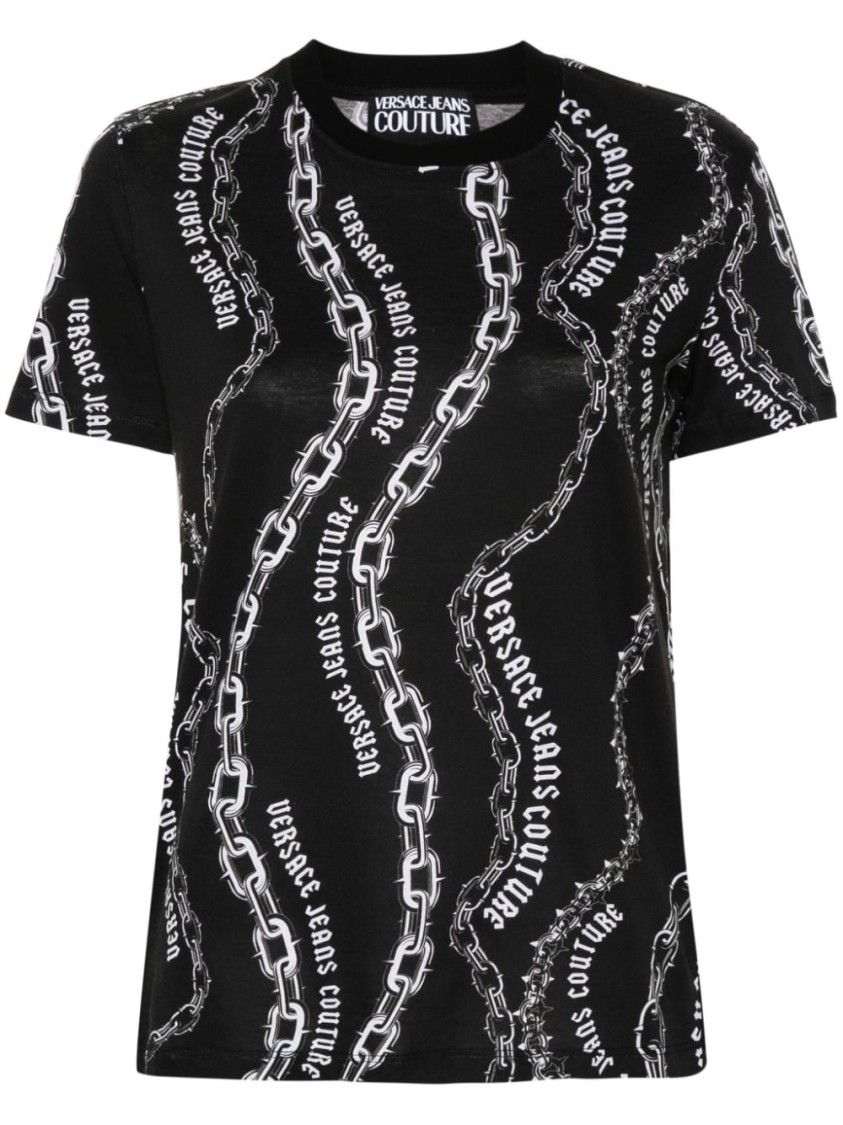Shop Versace Jeans Couture Black T-shirt With Bold Chain Pattern