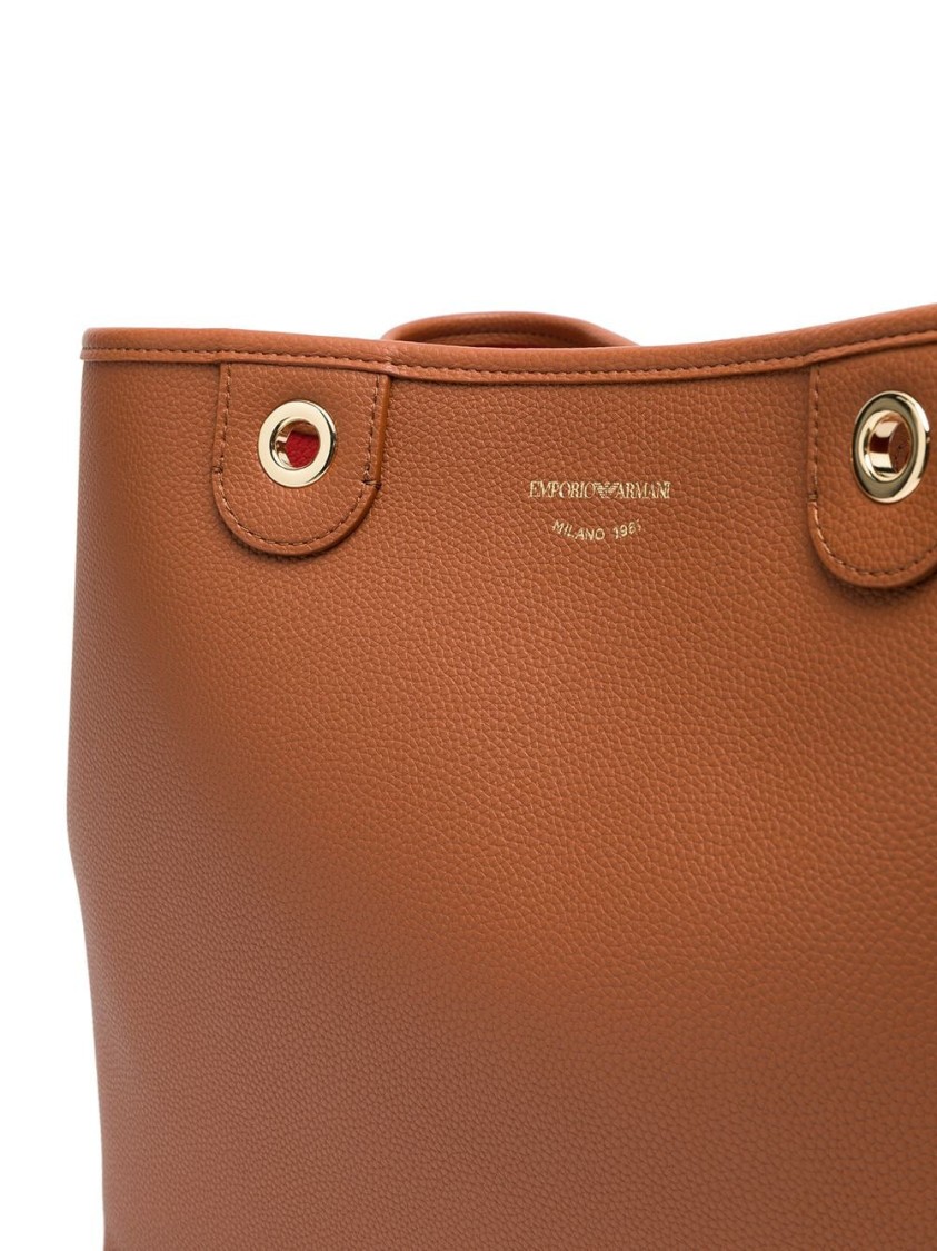 Emporio Armani Textured Brown Tote Bag With Gold-tone Hardware In Brown