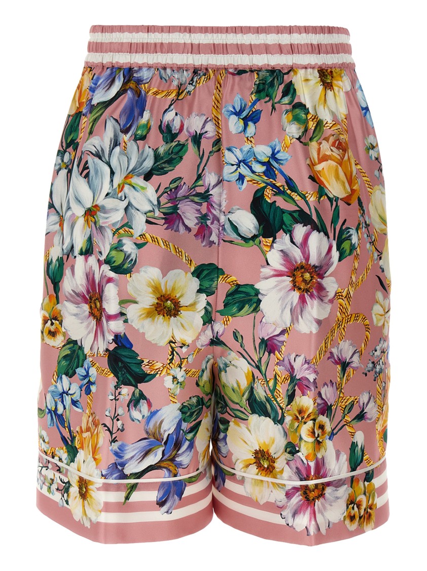 Dolce & Gabbana Silk Twill Floral Print Bermuda Shorts In Multi