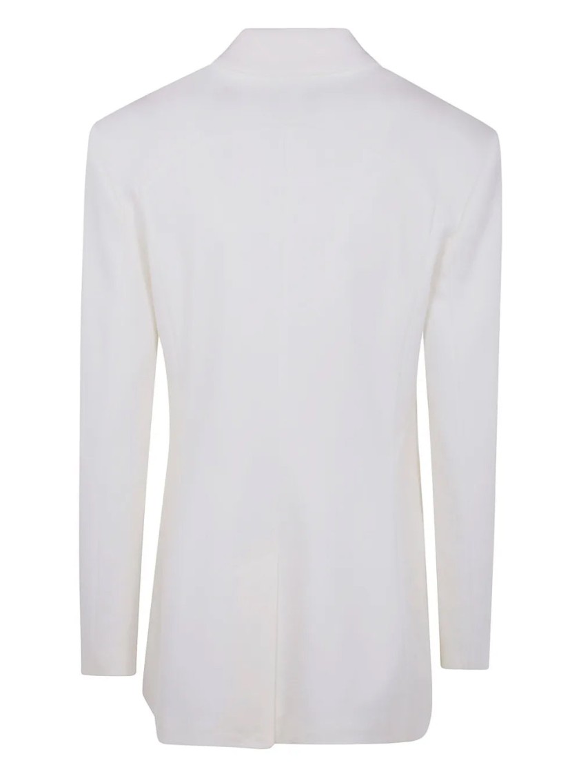 Pinko Double-breasted White Blazer With Notched Lapels In Multi