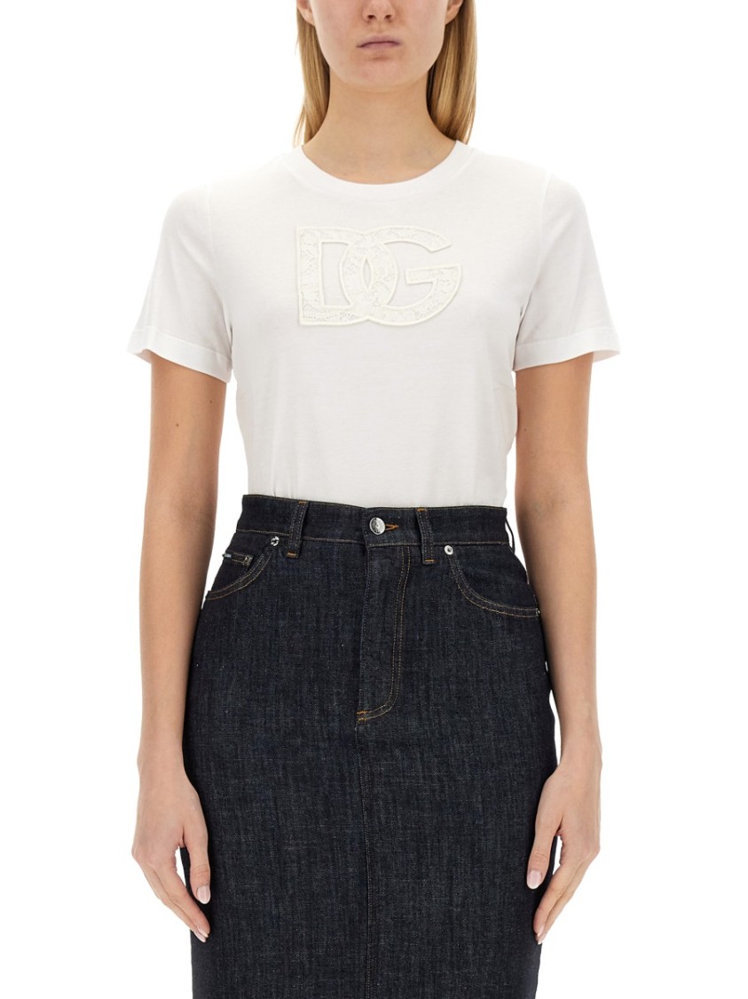 Dolce & Gabbana T-shirt With Logo Patch T-shirts White In Black