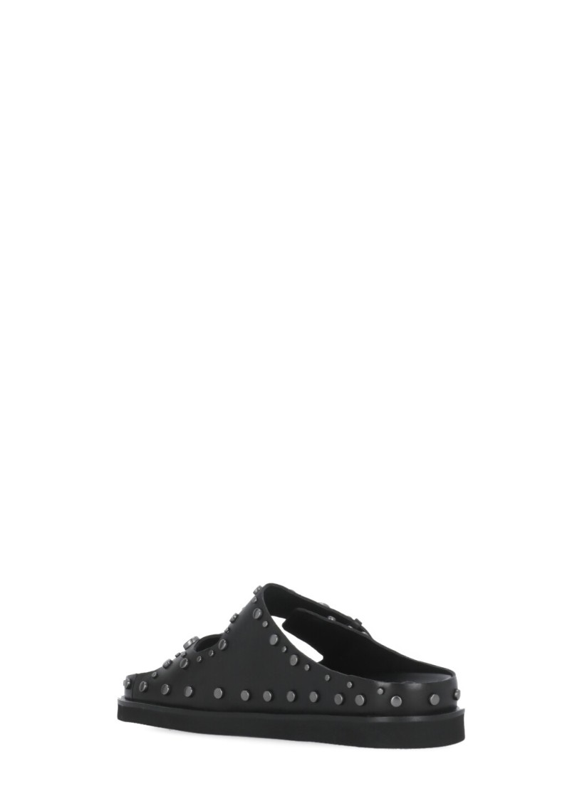 Ash Ultra Black Leather Studded Two Bar Mules In Black
