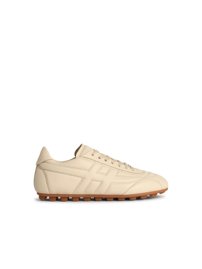 Hogan Smooth Leather Sneakers Rubber Sole In Neutral