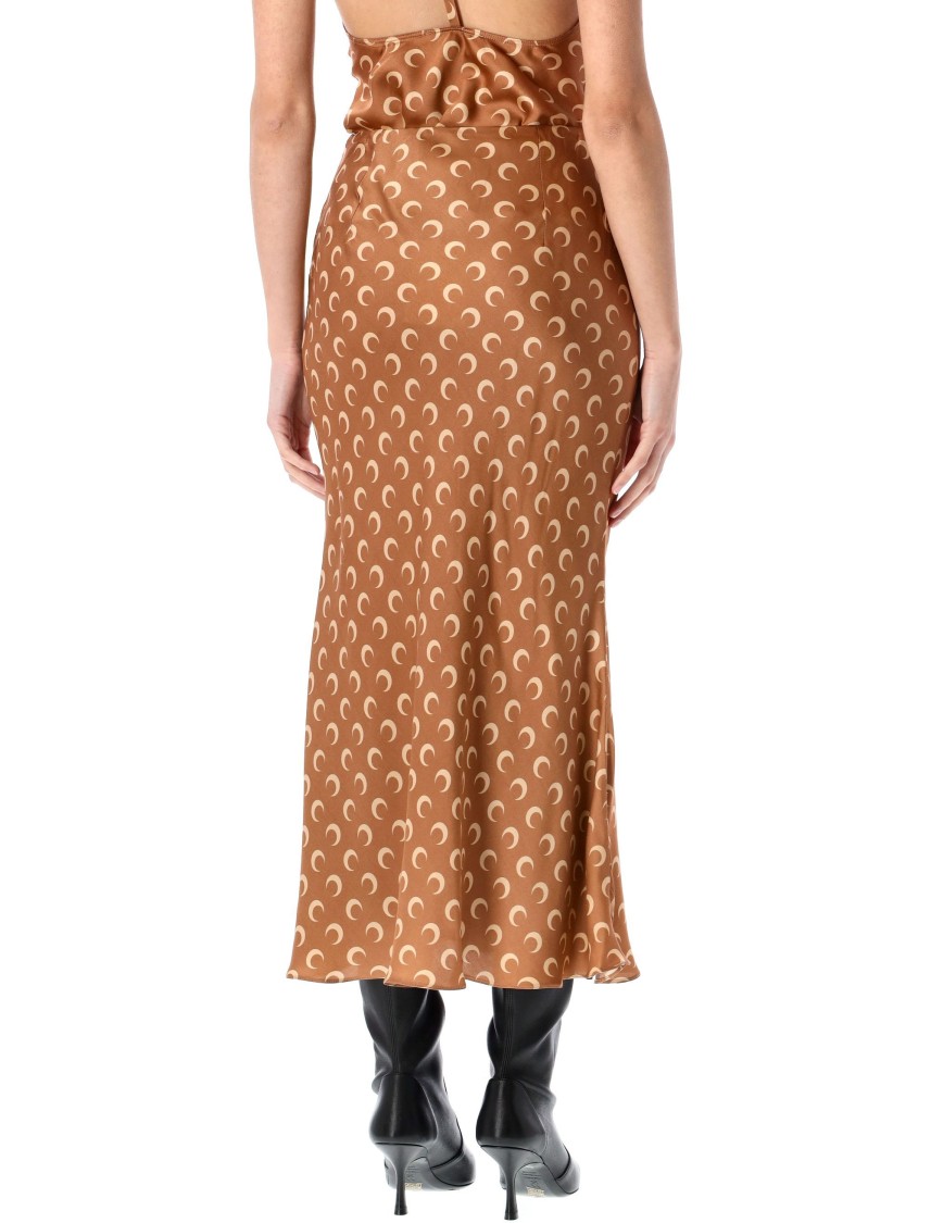Marine Serre Printed High Waist Midi Skirt With Side Slit In Brown