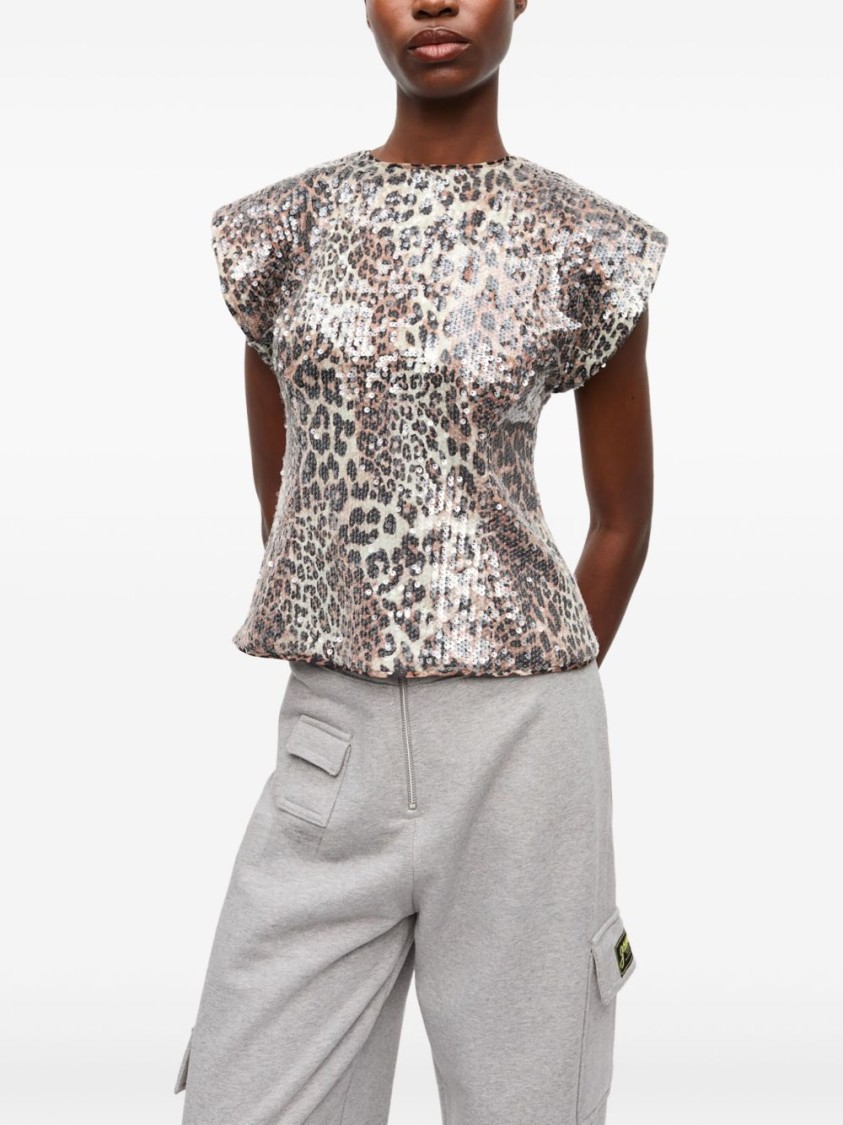 Shop Ganni Multicolour Leopard Print Shirt With Sequins In Multicolor