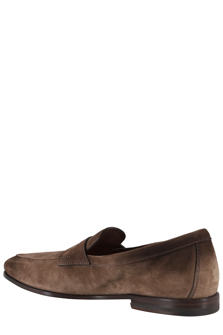 Santoni Suede Carlos Penny Loafers In Brown
