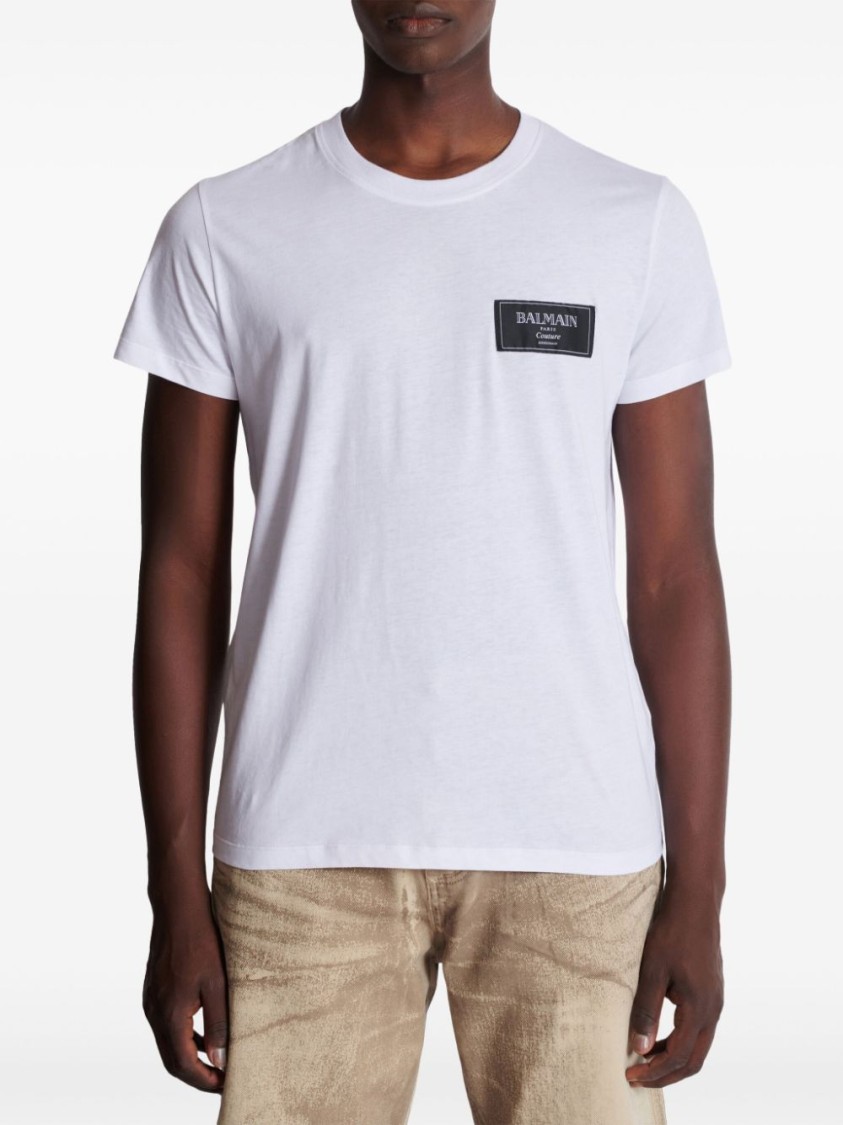Shop Balmain Slim-fit White Cotton T-shirt