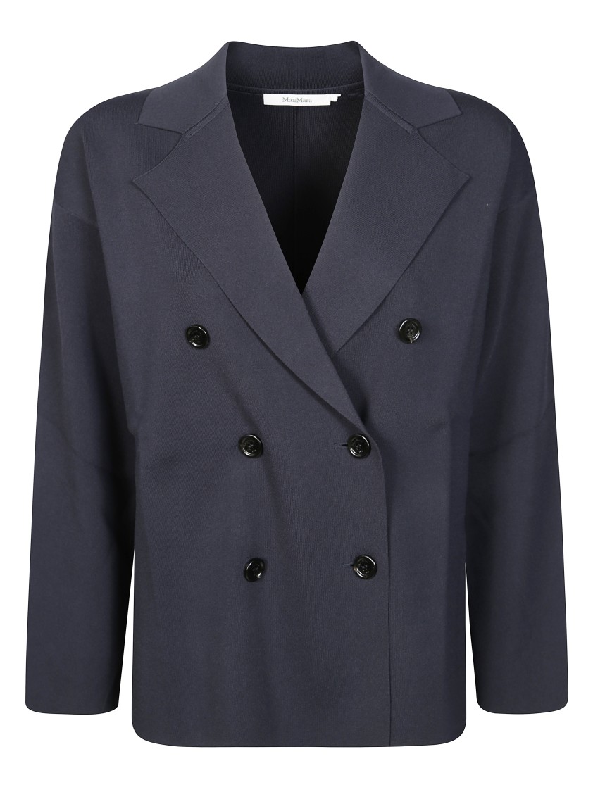 Max Mara Subdolo Double Breasted Knit Jacket In Blue