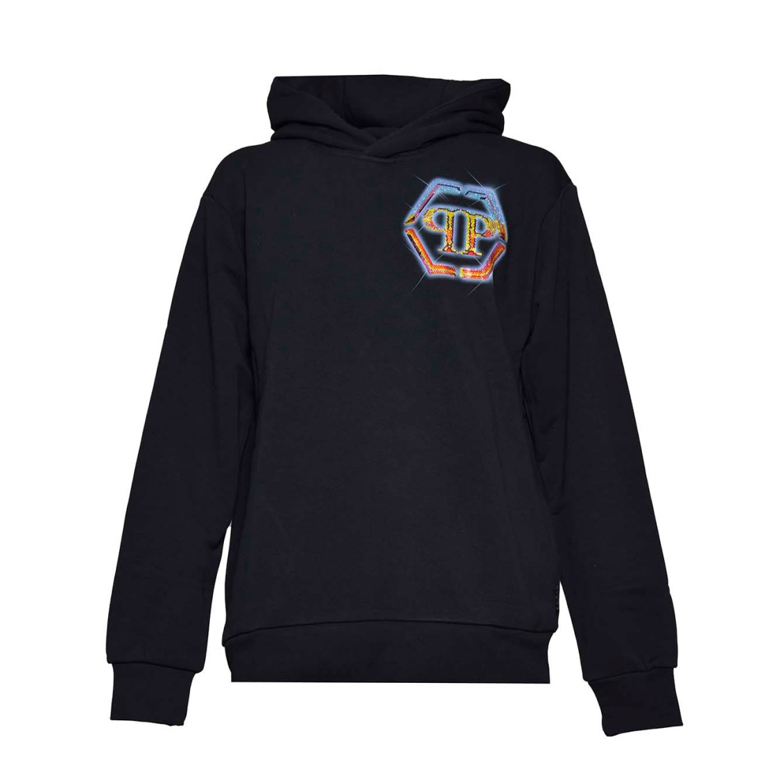 パーカー・フーディ Philipp Plein Black Cotton Hexagon Hoodie With Crystal Logo Philipp Ple Cotton Hexagon Hoodie With Crystal Logo in Black