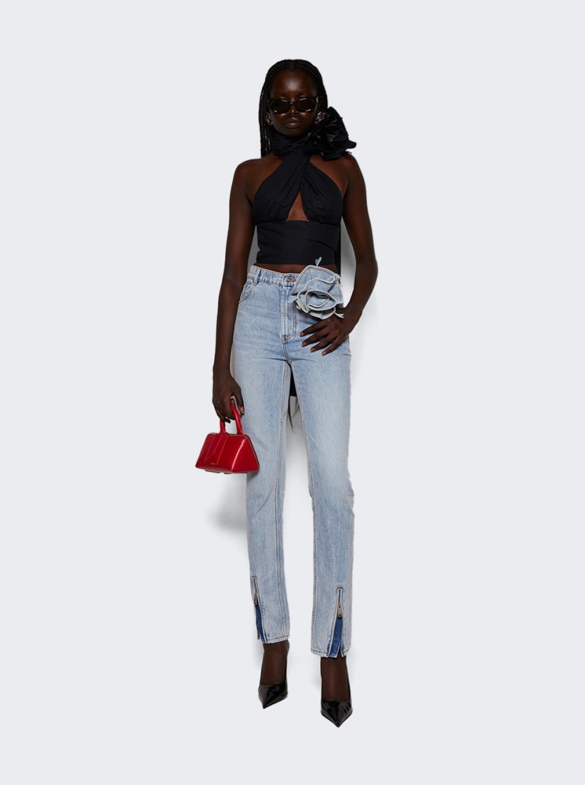 AREA AREA FLOWER CORSAGE ANKLE ZIP JEAN SUPER LIGHT WASH