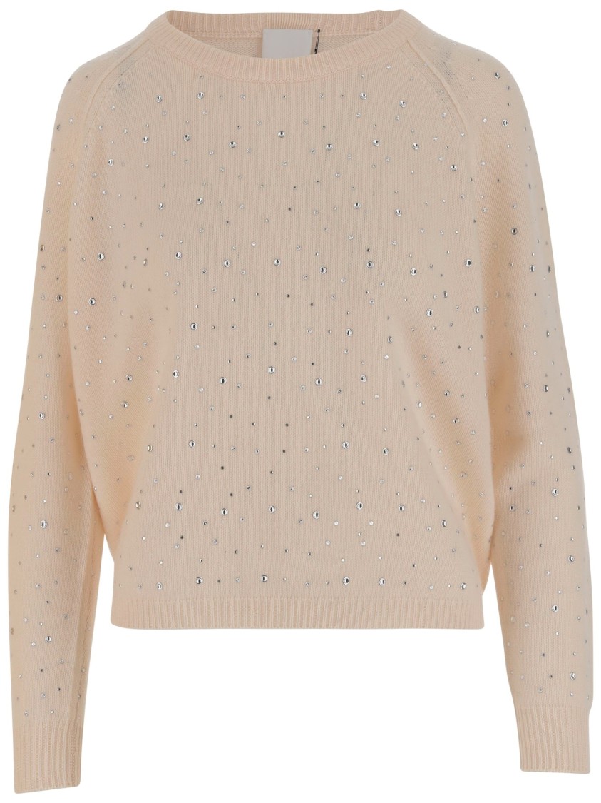Allude Wool Blend Pullover With Rhinestones And Studs In Neutrals