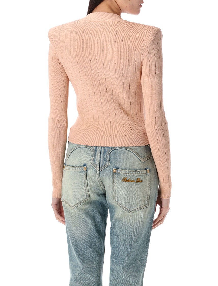 Balmain Fitted Knit Cardigan With Gold Button Accents In Multi