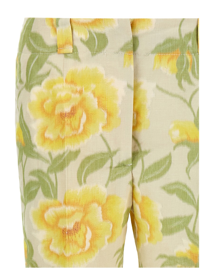 Kenzo Floral Pattern Cropped Length Pants In Yellow