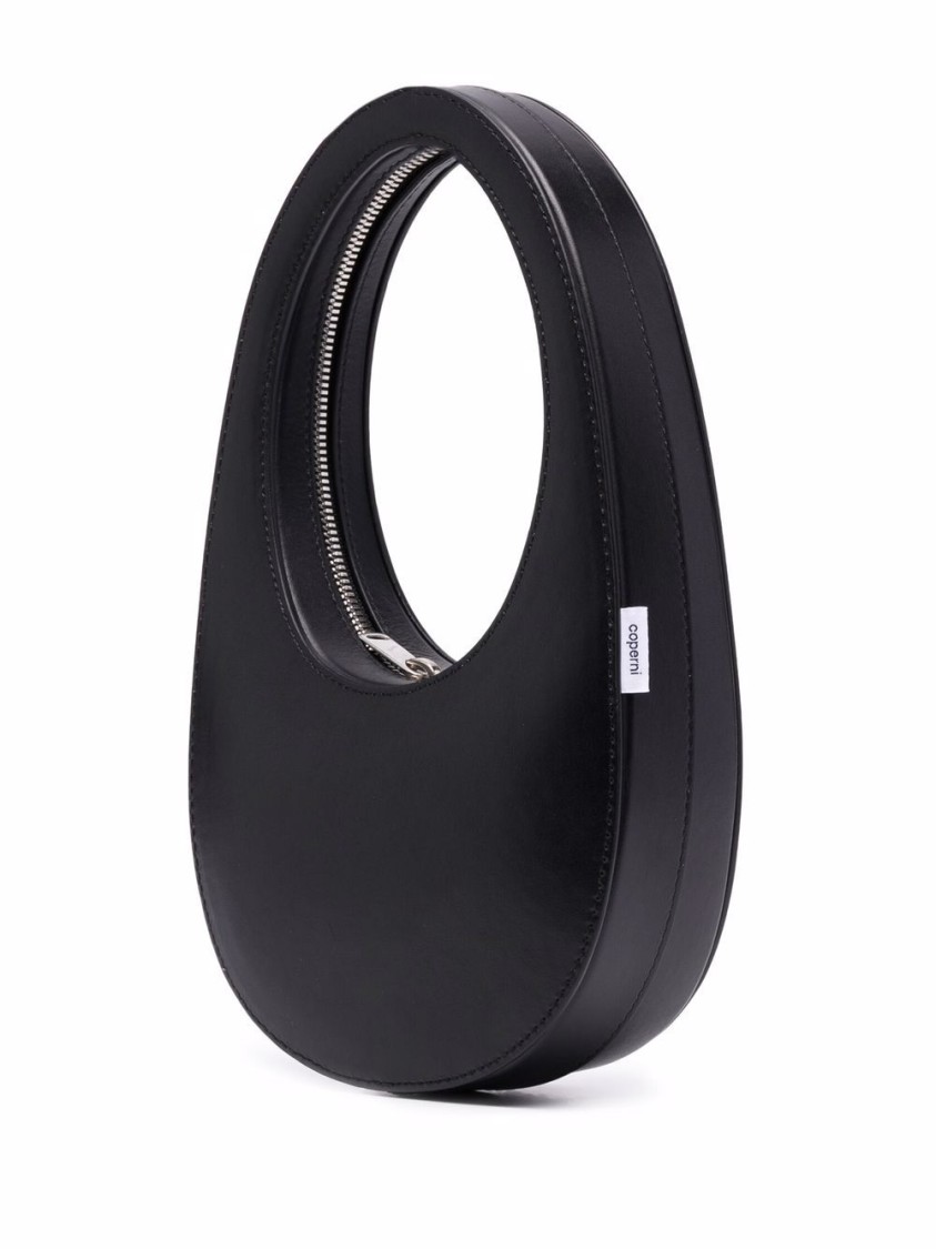 Shop Coperni Oval Calfskin Shoulder Bag With Cut-out Handle In Black