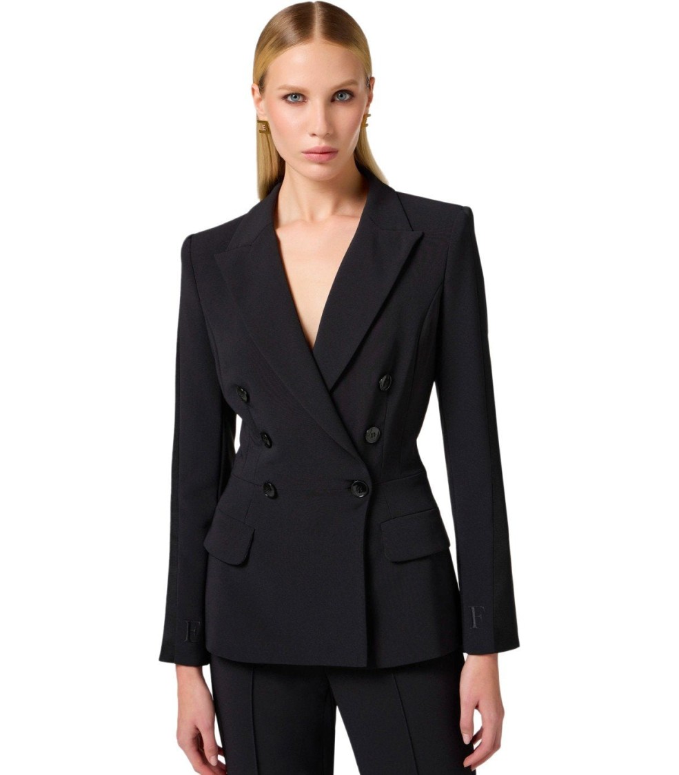 ボトムスその他 Elisabetta Franchi Black Crepe Double-Breasted Jacket Elisabetta Franchi Black Crepe Double-Breasted Jacket Blazer