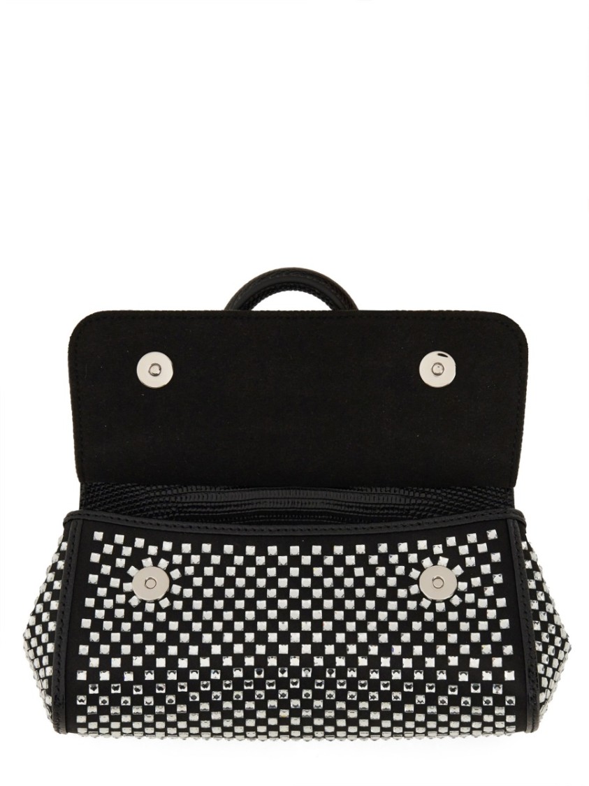 Dolce & Gabbana Embellished Fabric And Calf Small Sicily Handbag In Black