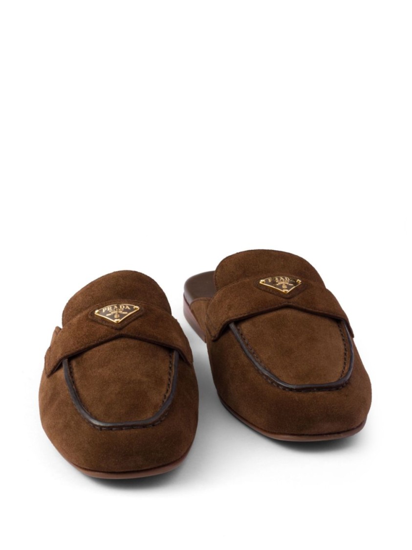 Prada Round Head Muller Shoes In Brown