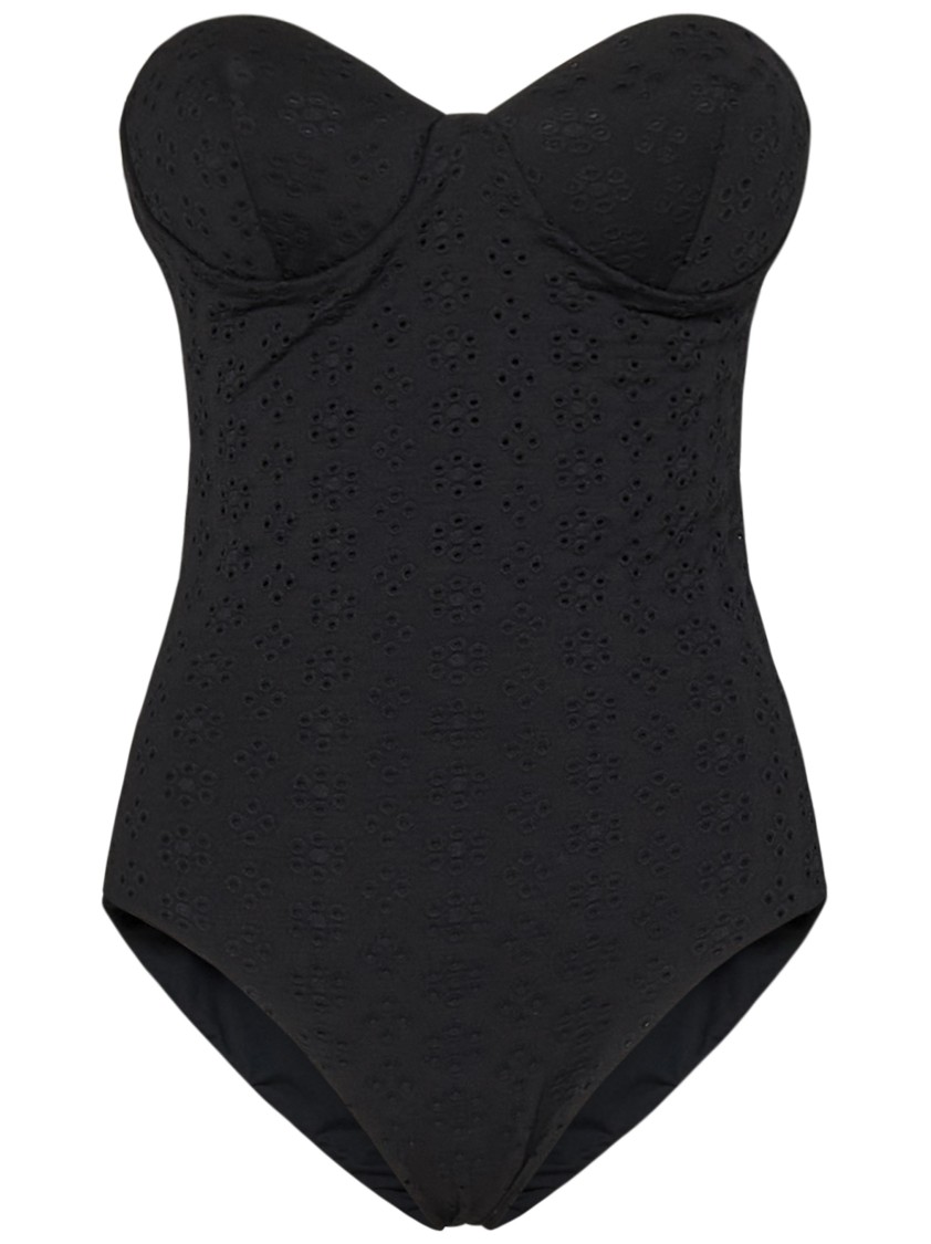 Shop Fisico Broderie Anglaise-effect Black Microfibre Swimsuit