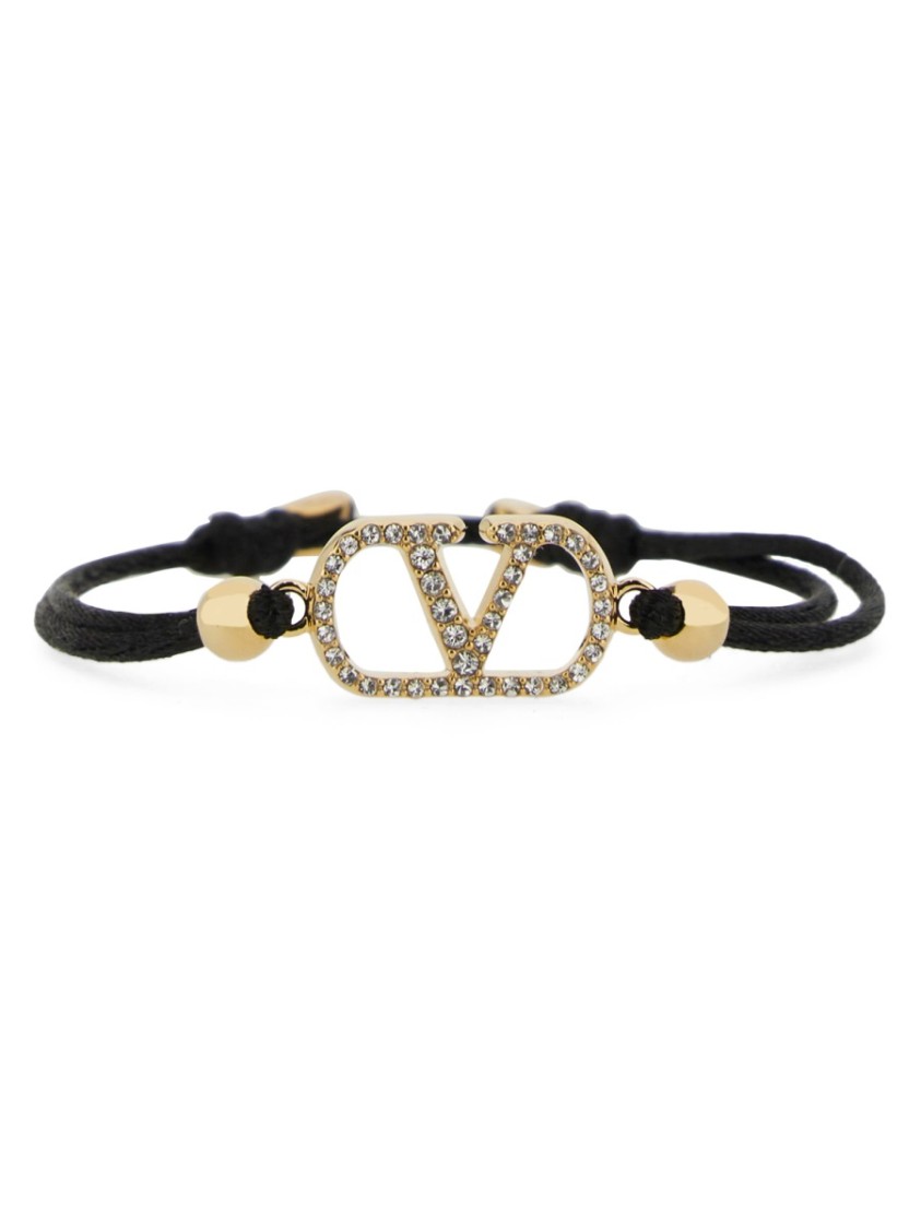 Shop Valentino Garavani Cotton And Swarovski Crystal "vlogo Signature" Bracelet