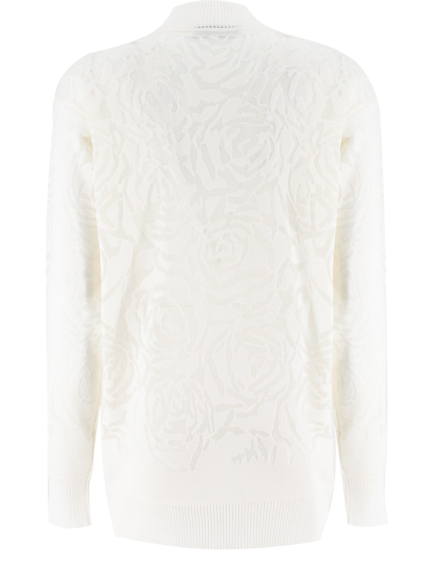 Ermanno Scervino Long-sleeved Cotton Knit Cardigan With Rose Pattern
