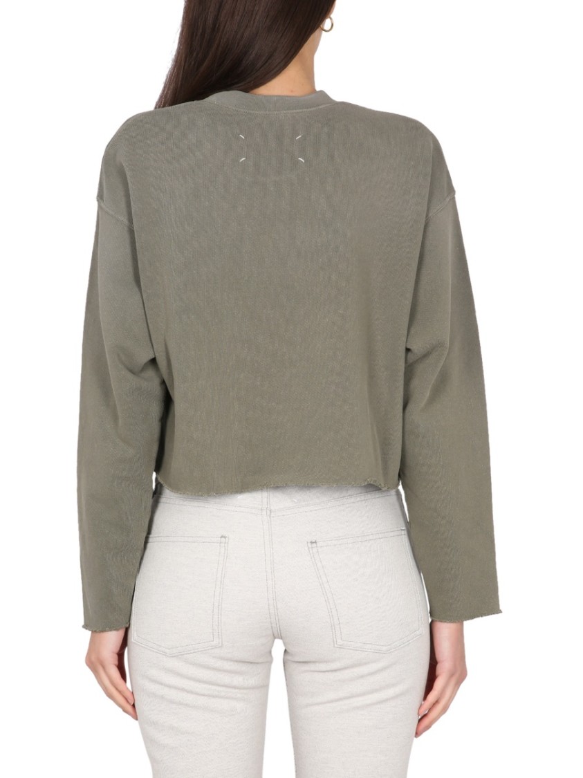 Maison Margiela Logo Cotton Jersey Crewneck Sweatshirt In Green