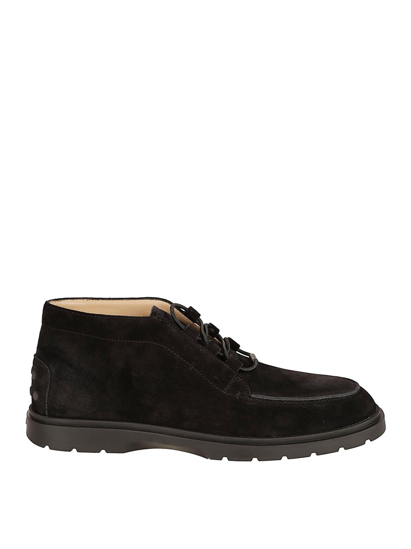 Tod's Suede Ankle Boot With Elastic Drawstring In Black