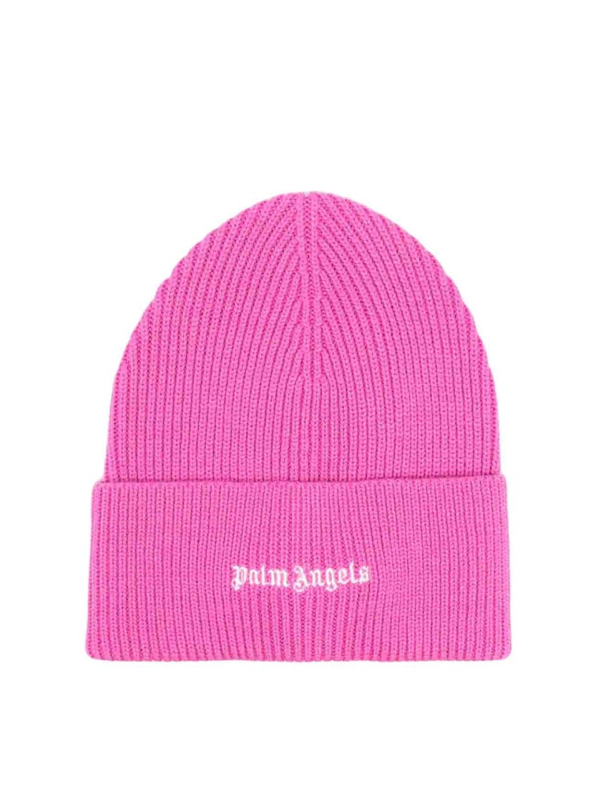 Palm Angels Classic Logo Ribbed Beanie In Pink