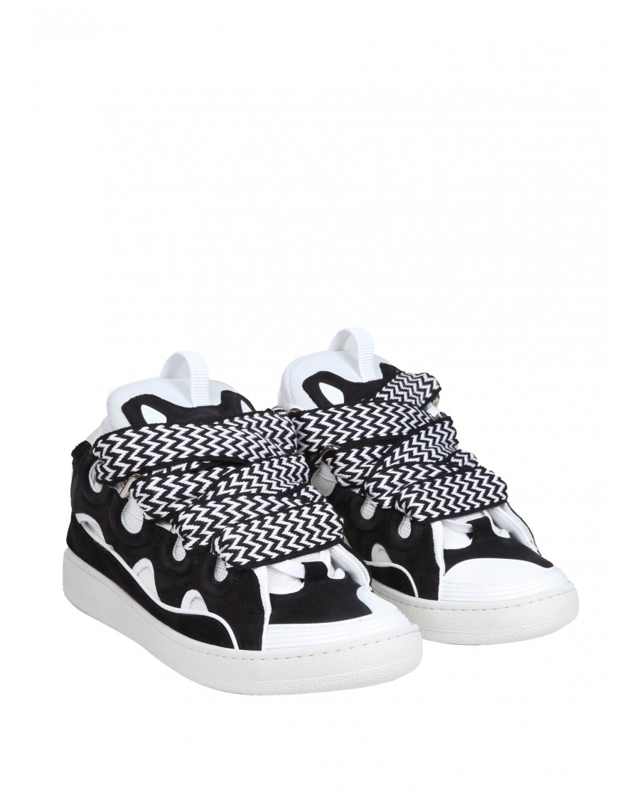 Shop Lanvin Curb Sneakers Curb Leather And Suede Sneakers With Multicolor Lace In Black