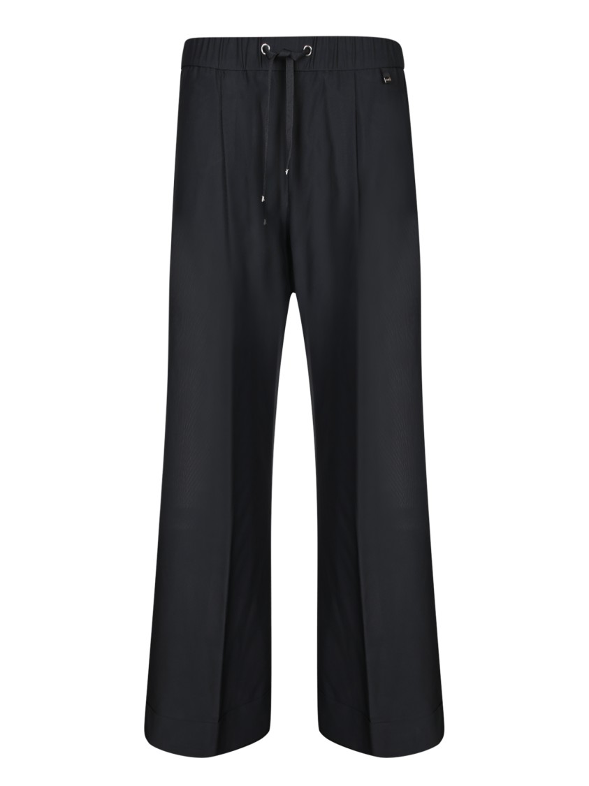 Herno Wide Leg Black Trousers With Adjustable Waistband
