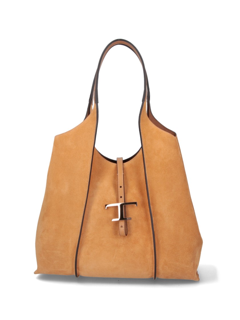 Tod's Medium Suede Tote Bag With Gold-tone Logo Buckle In Brown