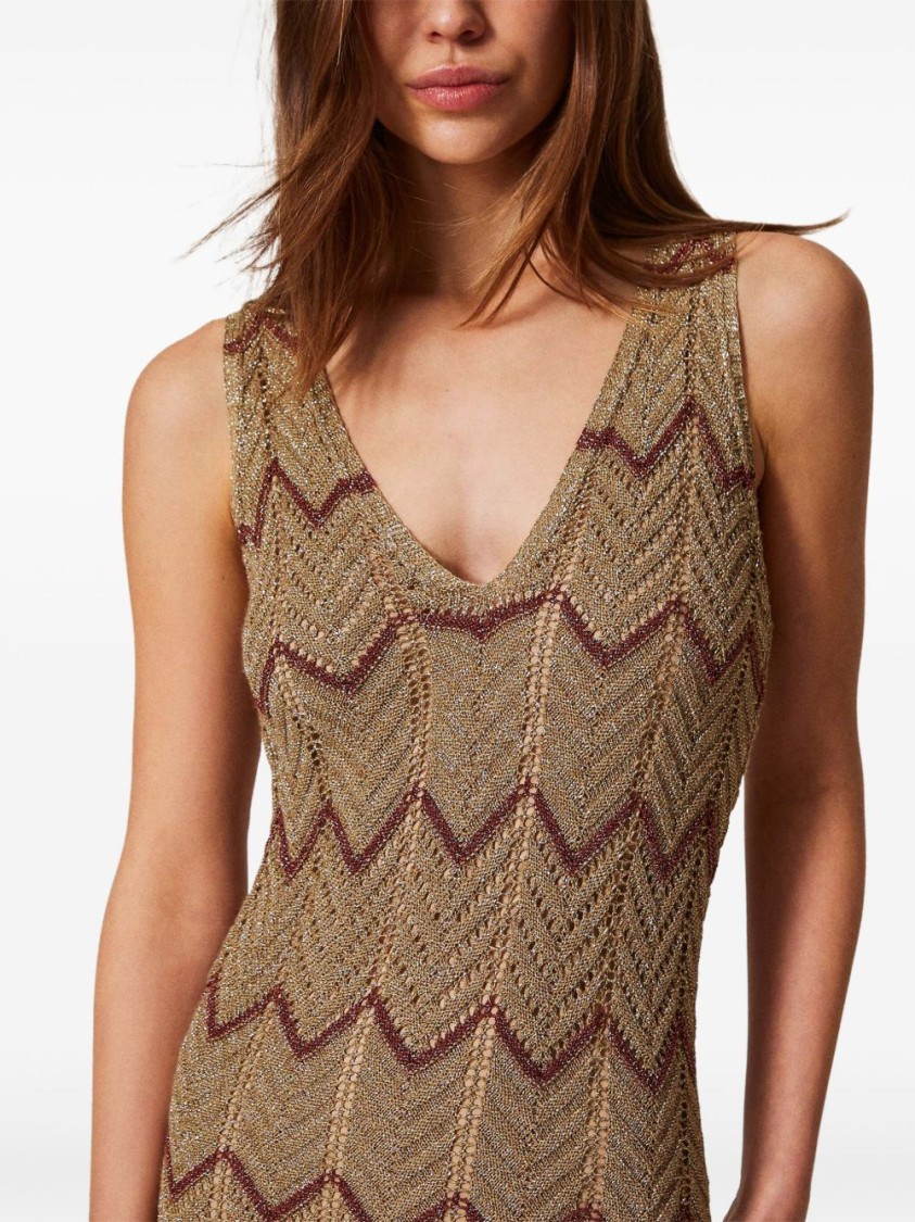 TWINSET TWIN-SET ZIGZAG PATTERN MIDI DRESS