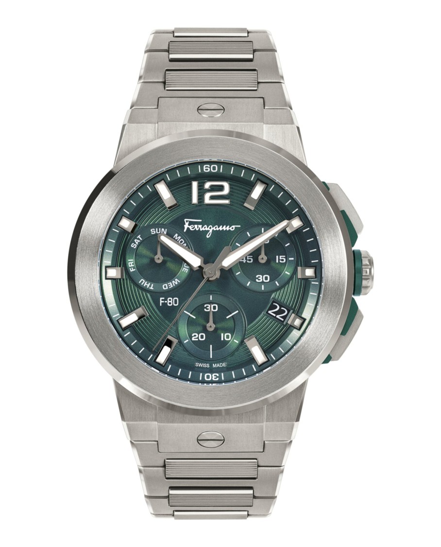 Ferragamo F-80 Titanium Tech Bracelet Watch Man Wrist Watch Grey Size Onesize Stainless Steel In Green