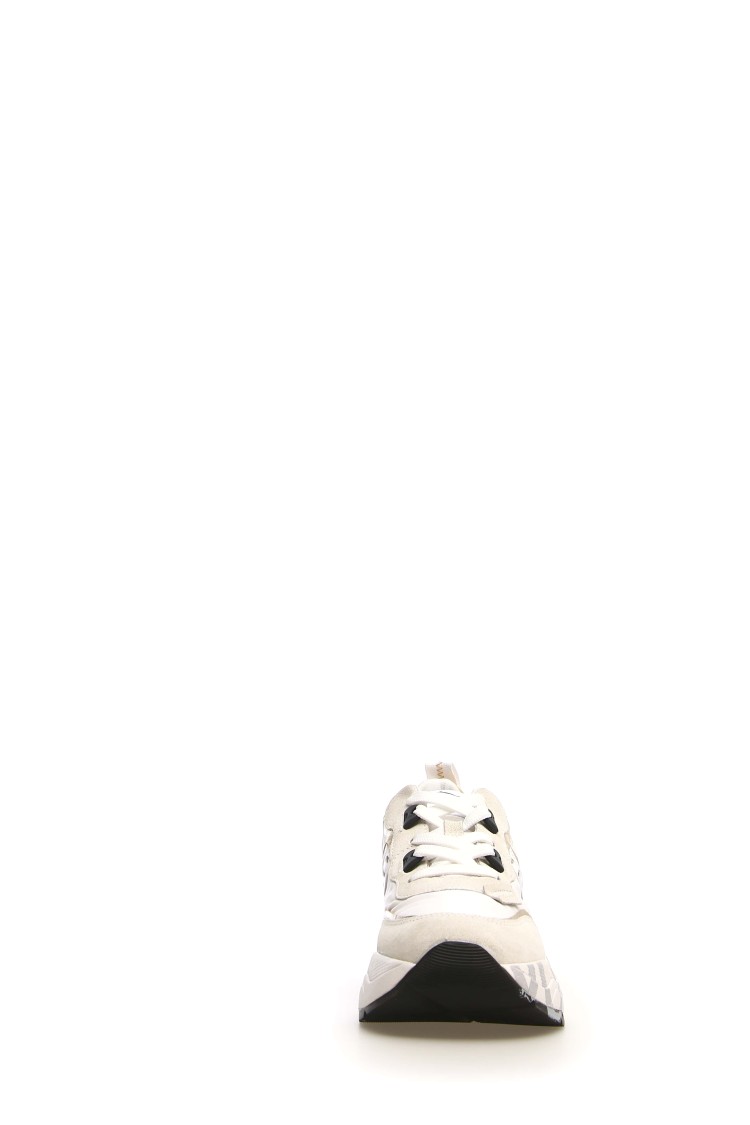 VOILE BLANCHE VOILE BLANCHE BEIGE SNEAKERS WITH PATENT DETAILING AND DOUBLE-HEIGHT SOLE