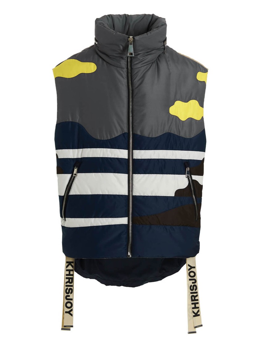 Khrisjoy Oversize Patchwork Colorblock Nylon Vest In Gray