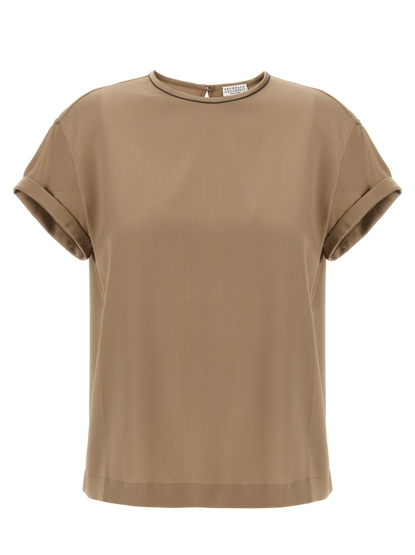 Brunello Cucinelli Silk Blouse With Crew Neck And Keyhole Back