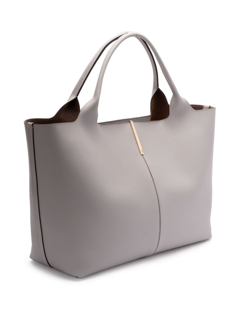 Shop Tod's Spacious Leather And Suede Tote Bag With Magnetic Closure In Grey