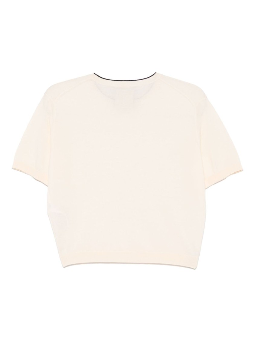 SEMICOUTURE SEMI COUTURE RELAXED CROPPED BEIGE COTTON SWEATER