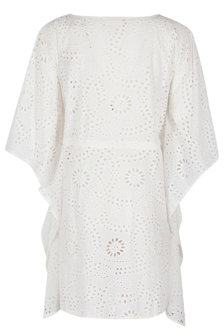 Mc2 Saint Barth Floral Cut-out Cotton Round Neck Caftan