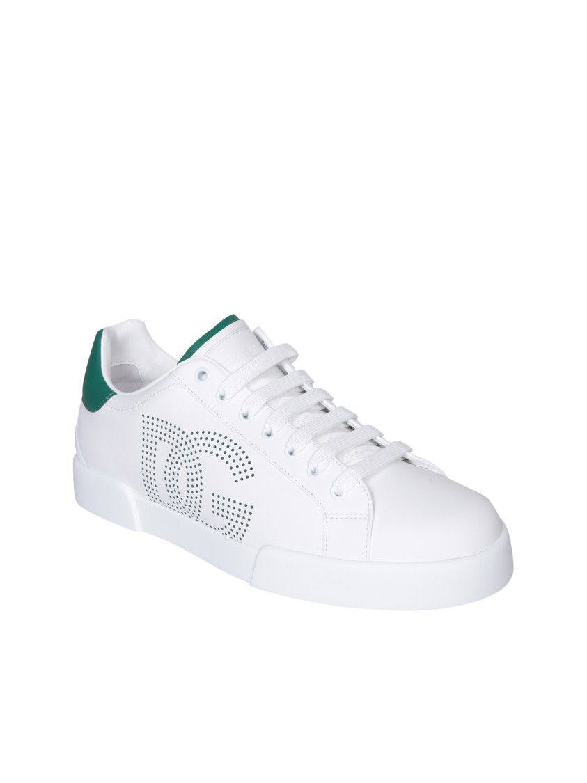 Dolce & Gabbana White And Black Leather Sneakers In White