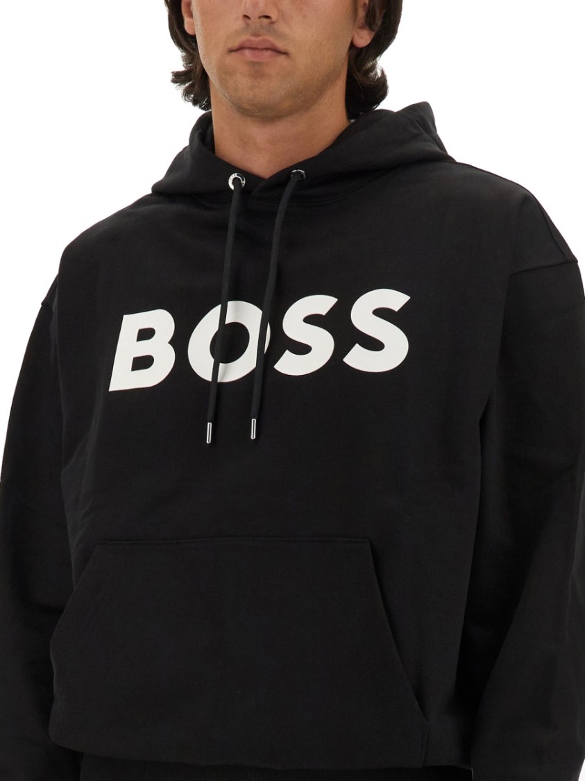 Shop Hugo Boss Boss Relaxed Fit Black Hooded Sweatshirt