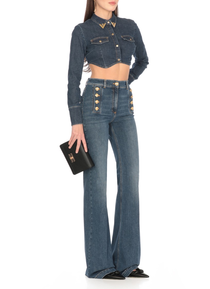 ELISABETTA FRANCHI ELISABETTA FRANCHI BLUE CROPPED JEANS JACKET