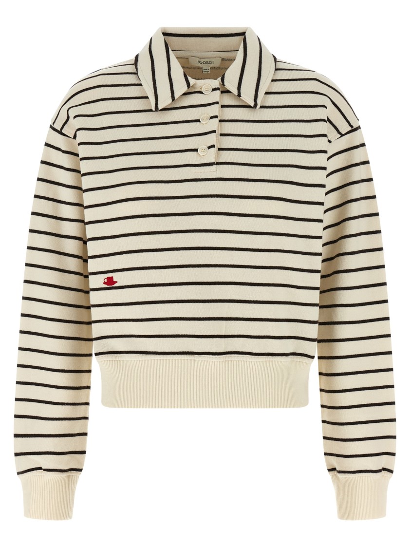Jw Anderson J. W. Anderson Striped Cotton Polo Sweatshirt In Neutral
