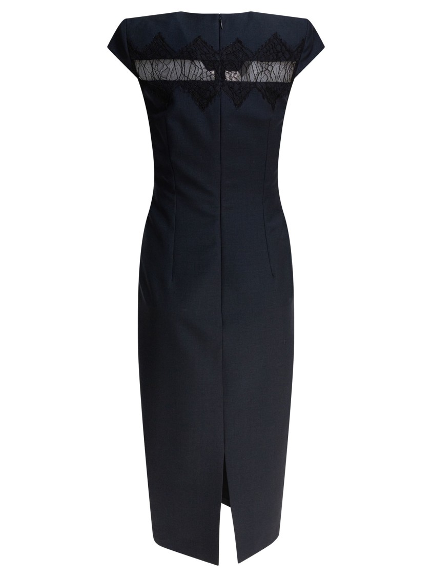 Alexander Mcqueen Tailored Pencil Midi Dress With Lace Inserts In Blue