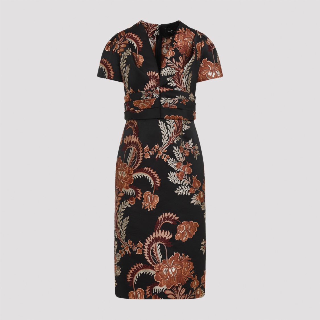 Etro Floral Embroidered Midi Dress With Short Sleeves In Black