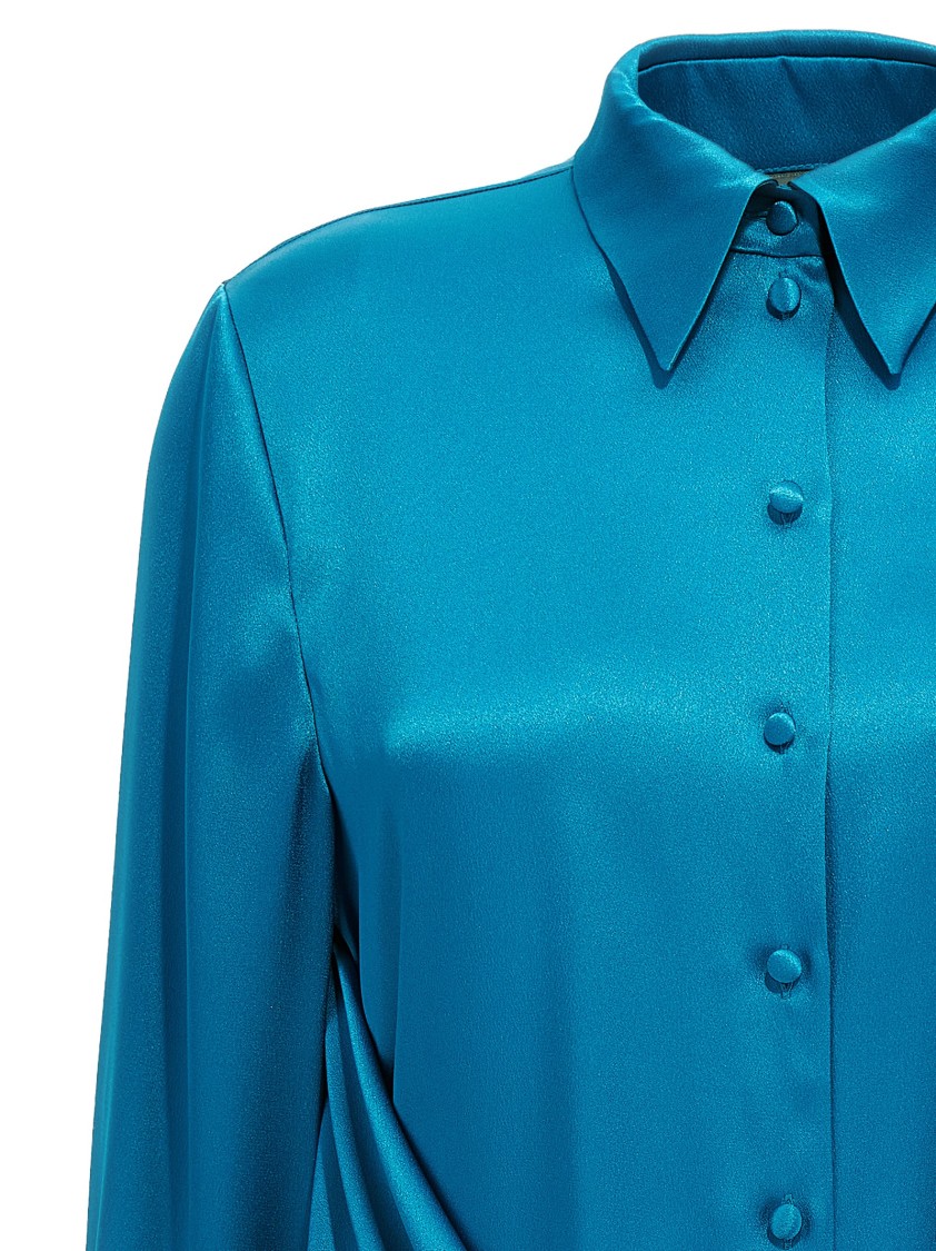 Alberta Ferretti Draped Collared Shirt With Cuff Detail In Blue