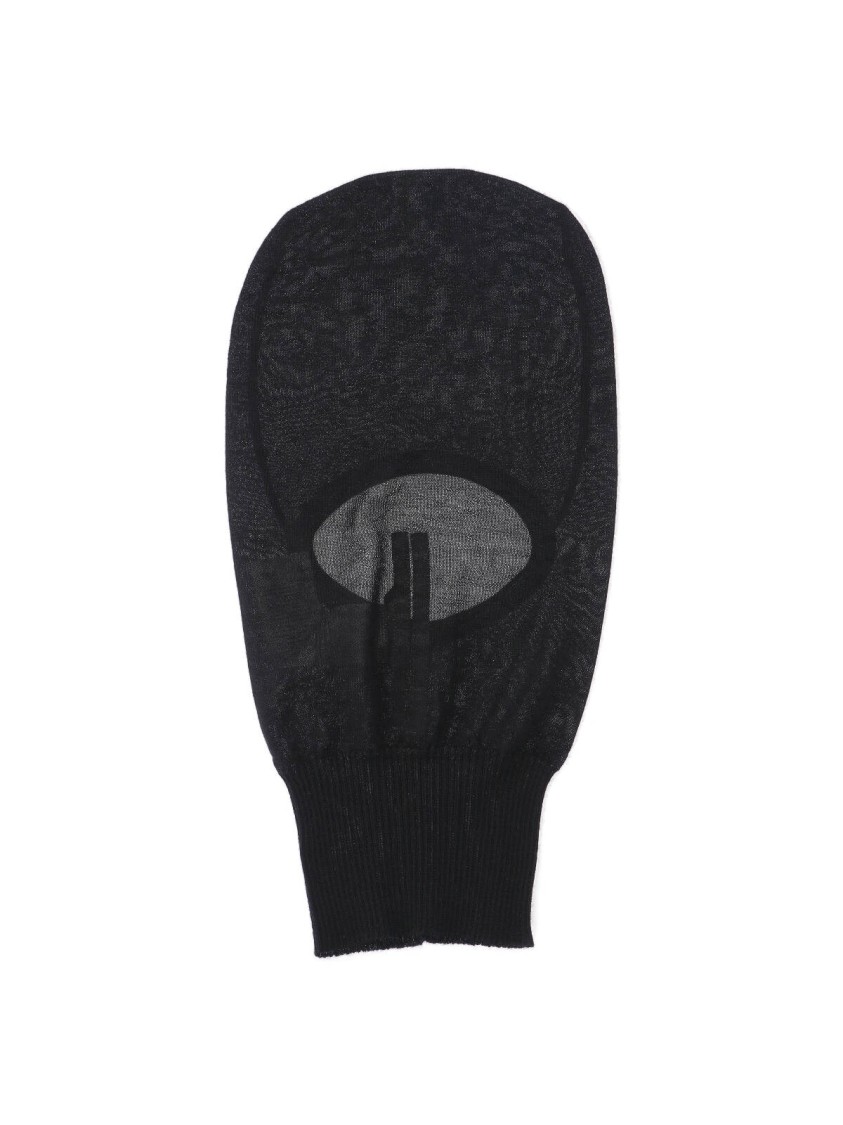 Rick Owens Cut-out Front Cashmere Balaclava With Raw Edges In Black