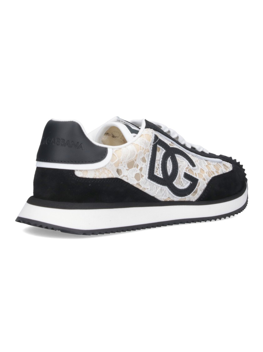 Dolce & Gabbana Black And White Low Top With Lace Details And Dg Patch On The Side In Black