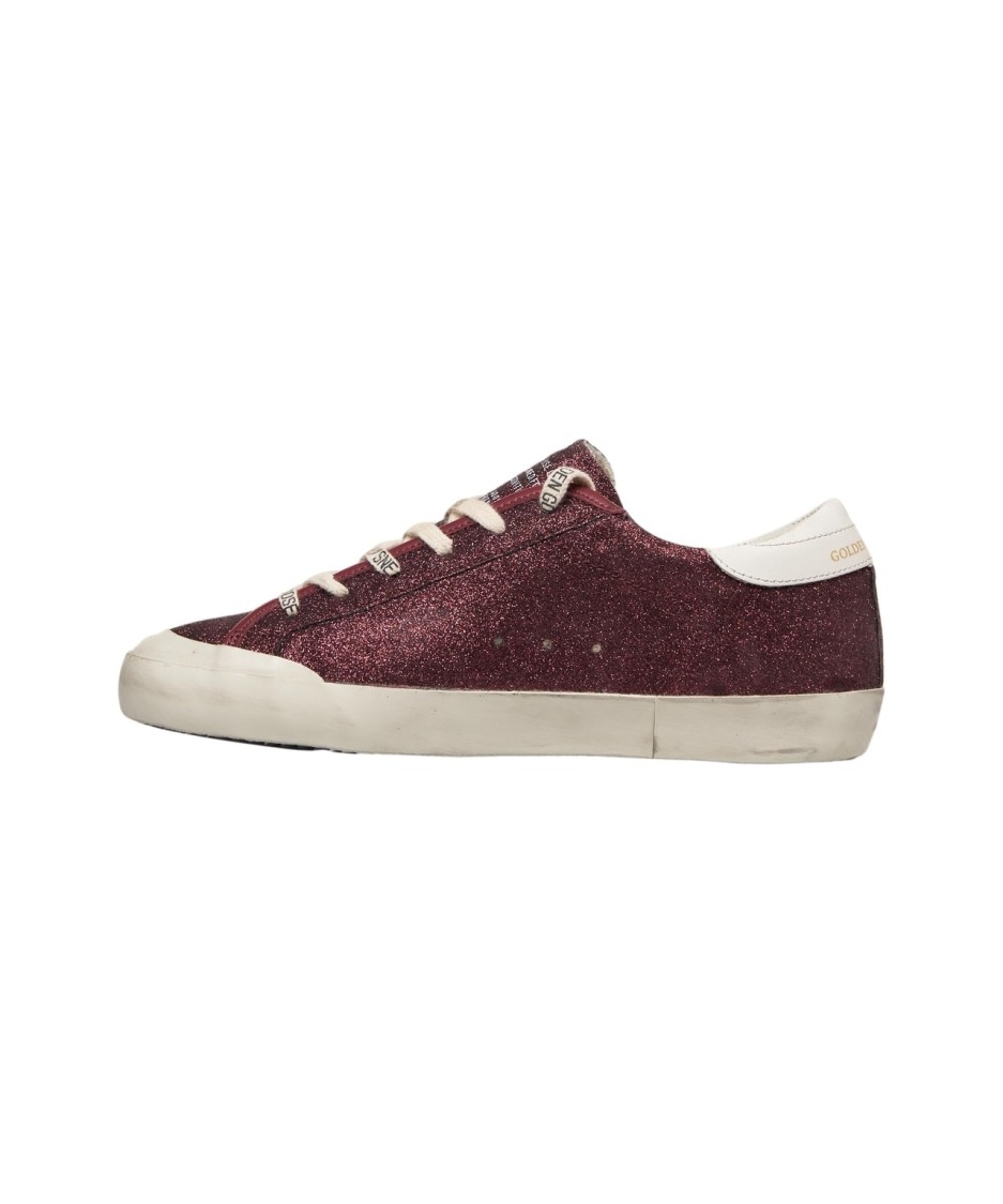 Golden Goose Vintage Red Sneakers With Glitter Accents In Burgundy